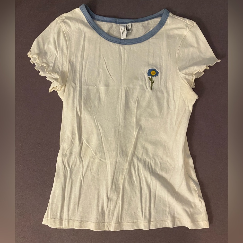& Other Stories Floral Embroidered Ringer Tee Size 0